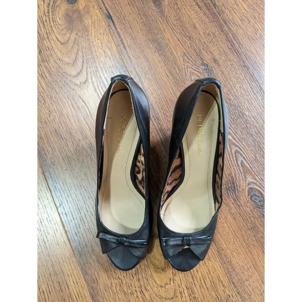 BCBG Peep Toe Wedges Black 8.5 BCBGeneration